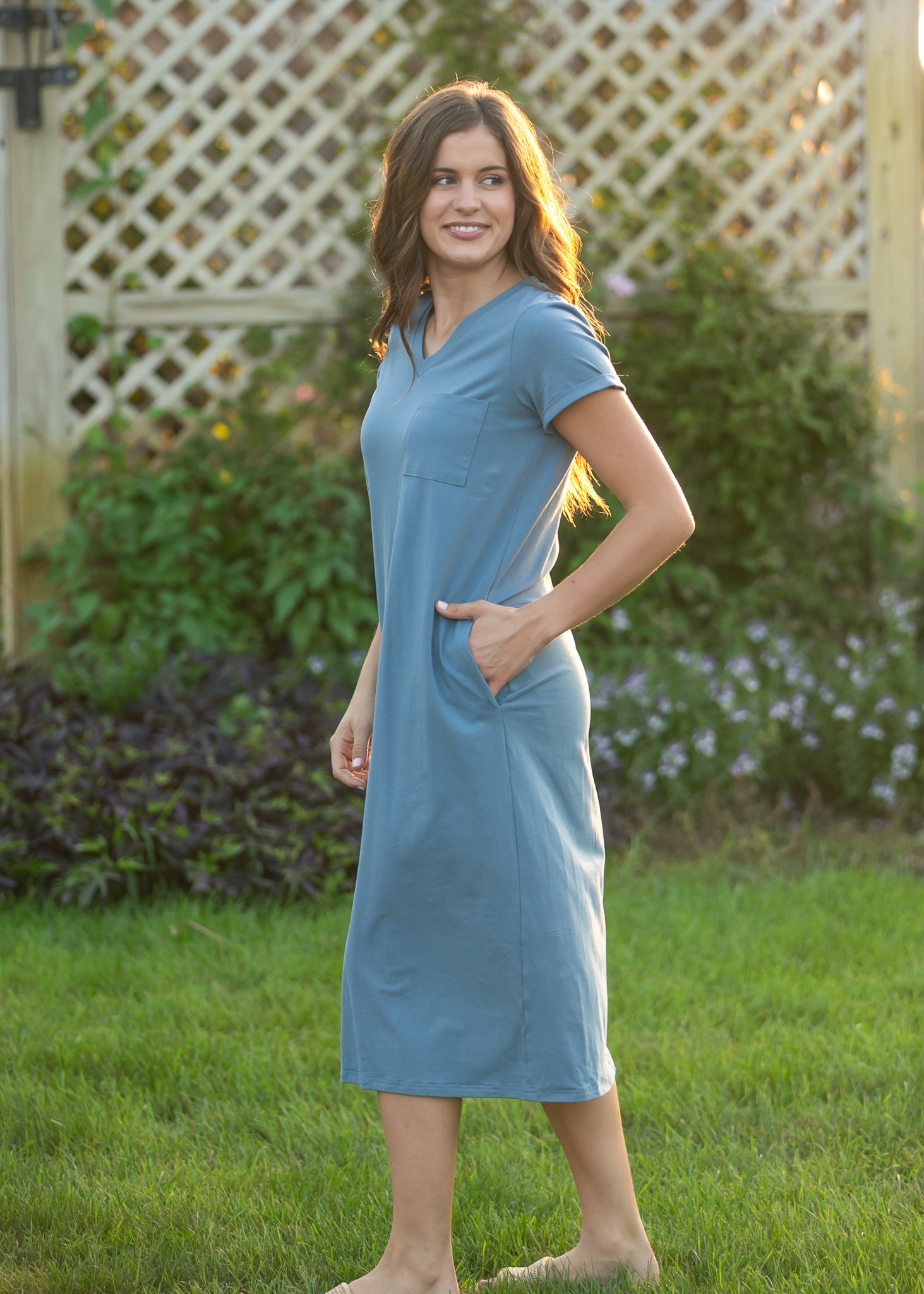 Finley Chambray Blue V-neck T-shirt Dress