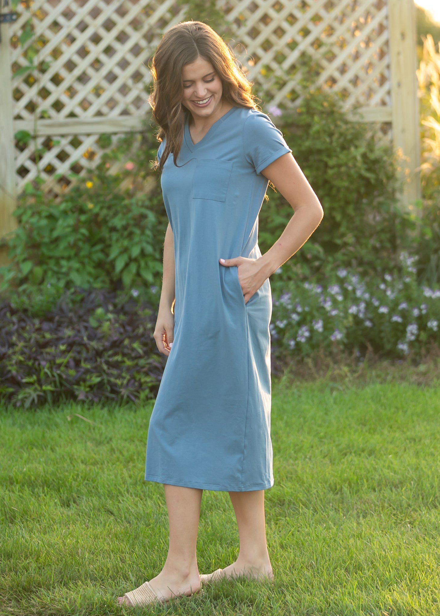 Finley Chambray Blue V-neck T-shirt Dress