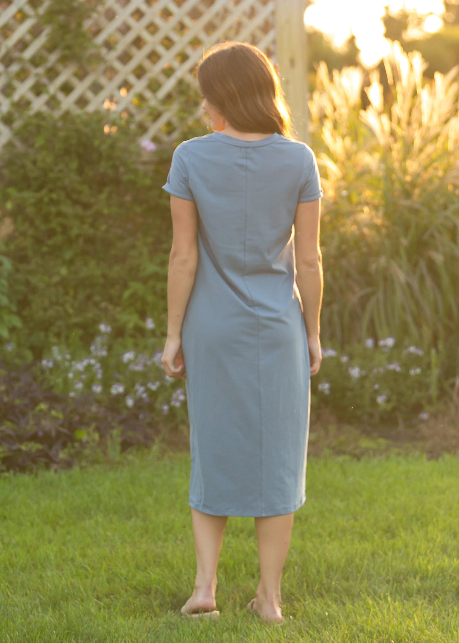 Finley Chambray Blue V-neck T-shirt Dress
