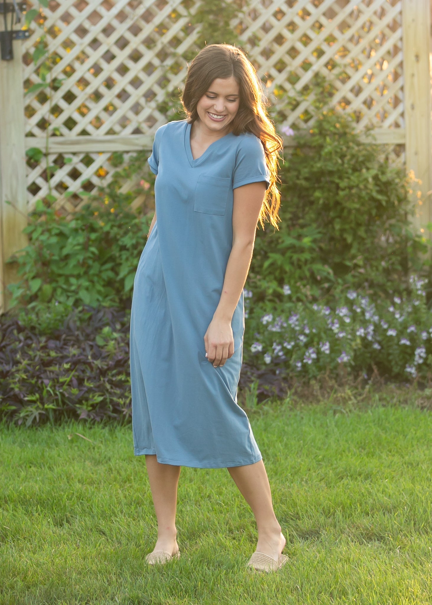 Finley Chambray Blue V-neck T-shirt Dress