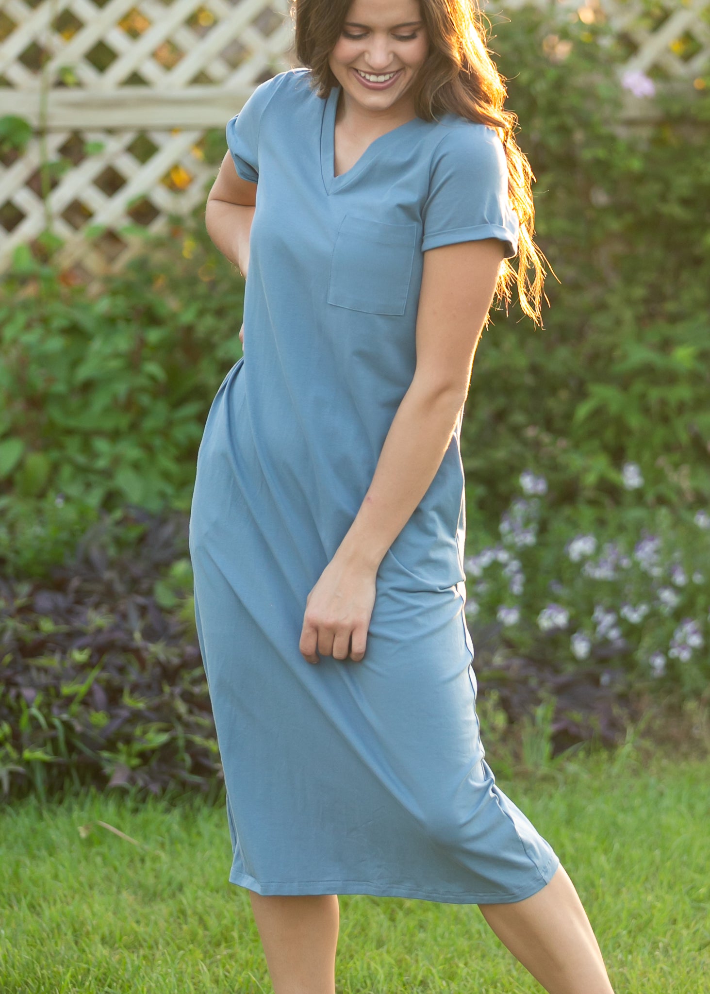 Finley Chambray Blue V-neck T-shirt Dress