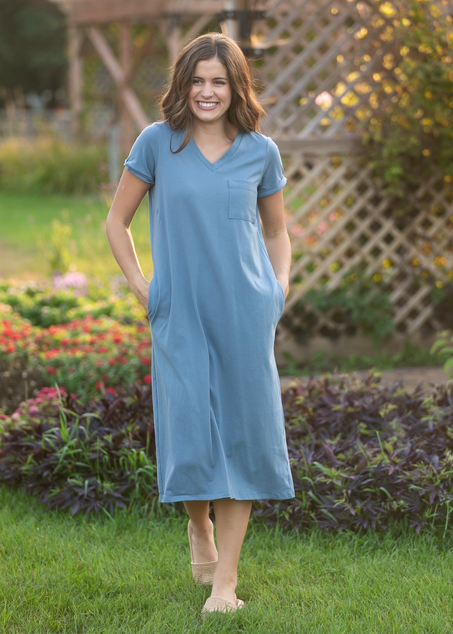 Finley Chambray Blue V-neck T-shirt Dress