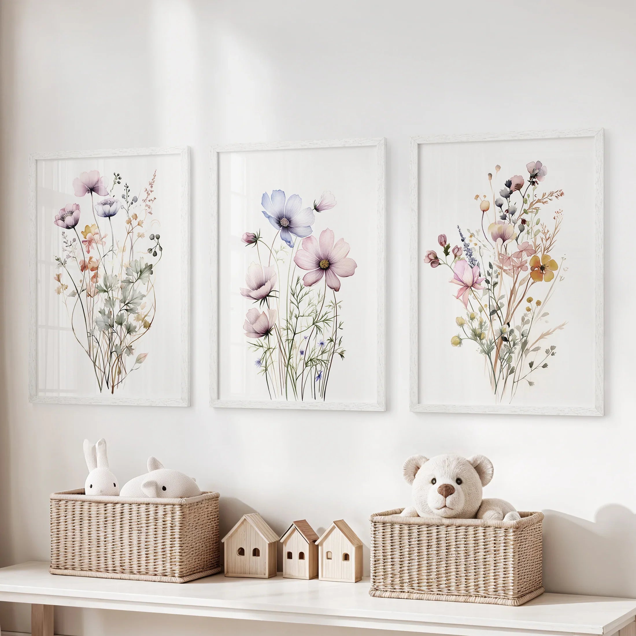 Watercolor Floral Wall Art (Set of 3 Botanical Prints)