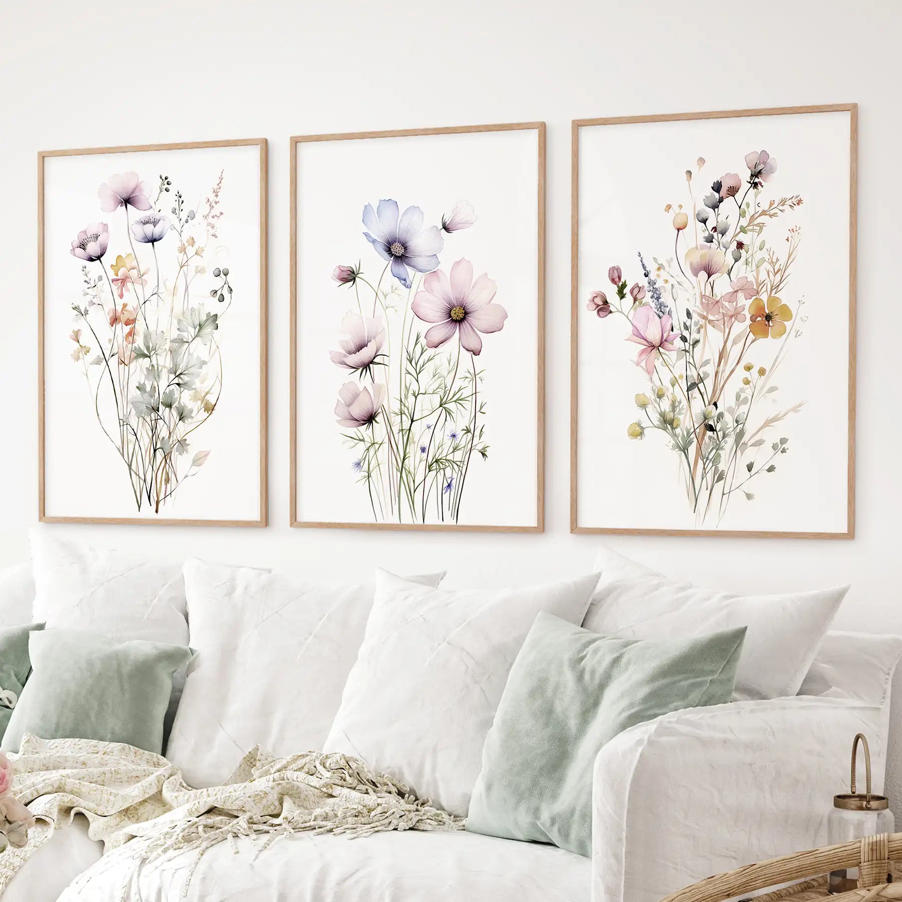 Watercolor Floral Wall Art (Set of 3 Botanical Prints)