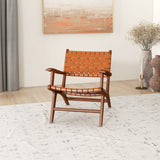 Flourish Leather Teak Wood Lounge Chair