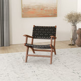 Flourish Leather Teak Wood Lounge Chair