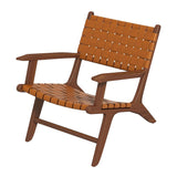Flourish Leather Teak Wood Lounge Chair