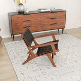 Flourish Leather Teak Wood Lounge Chair