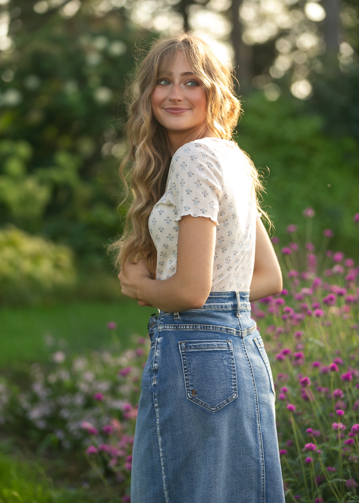 Frankie Medium Wash Denim Midi Skirt
