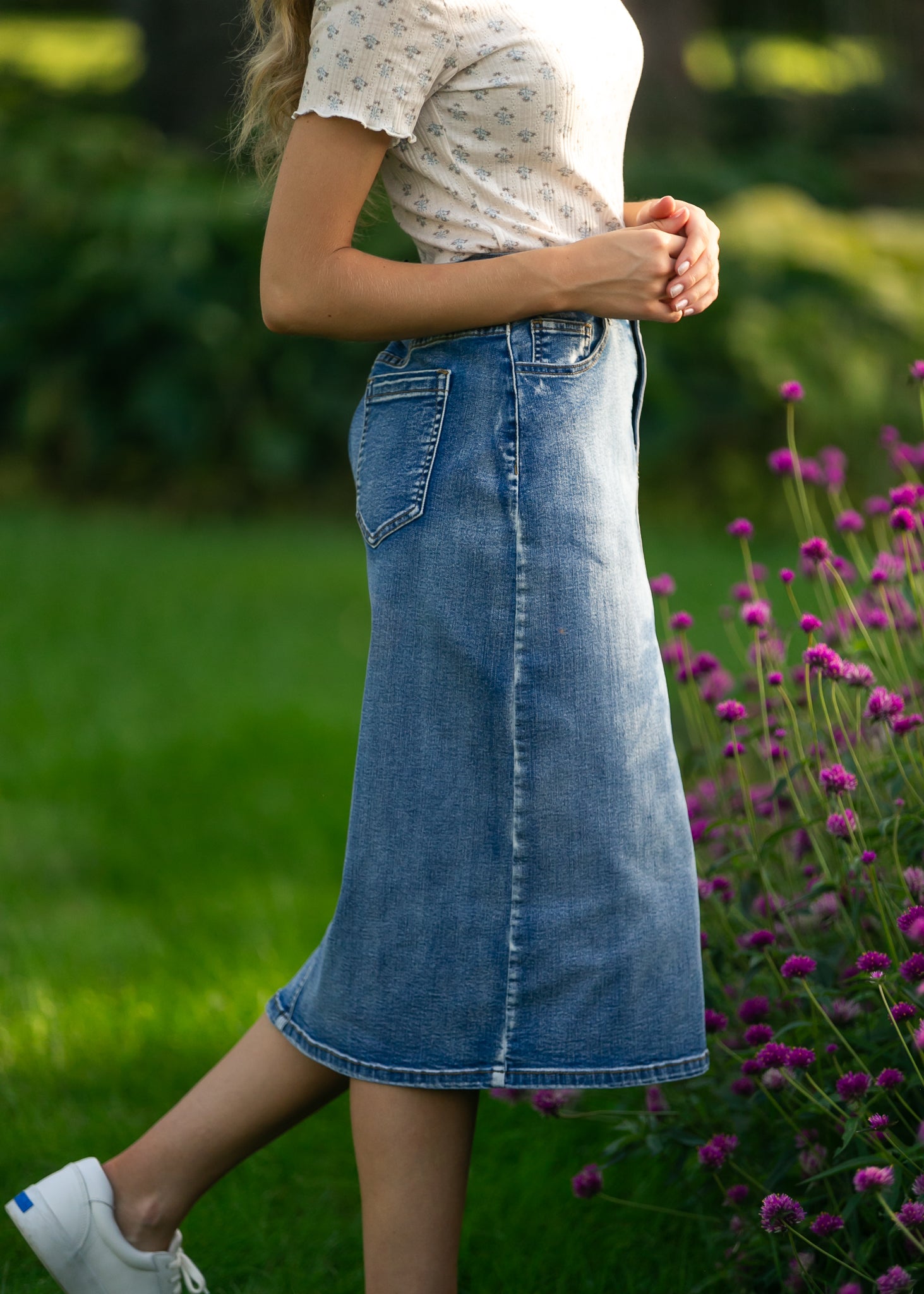 Frankie Medium Wash Denim Midi Skirt