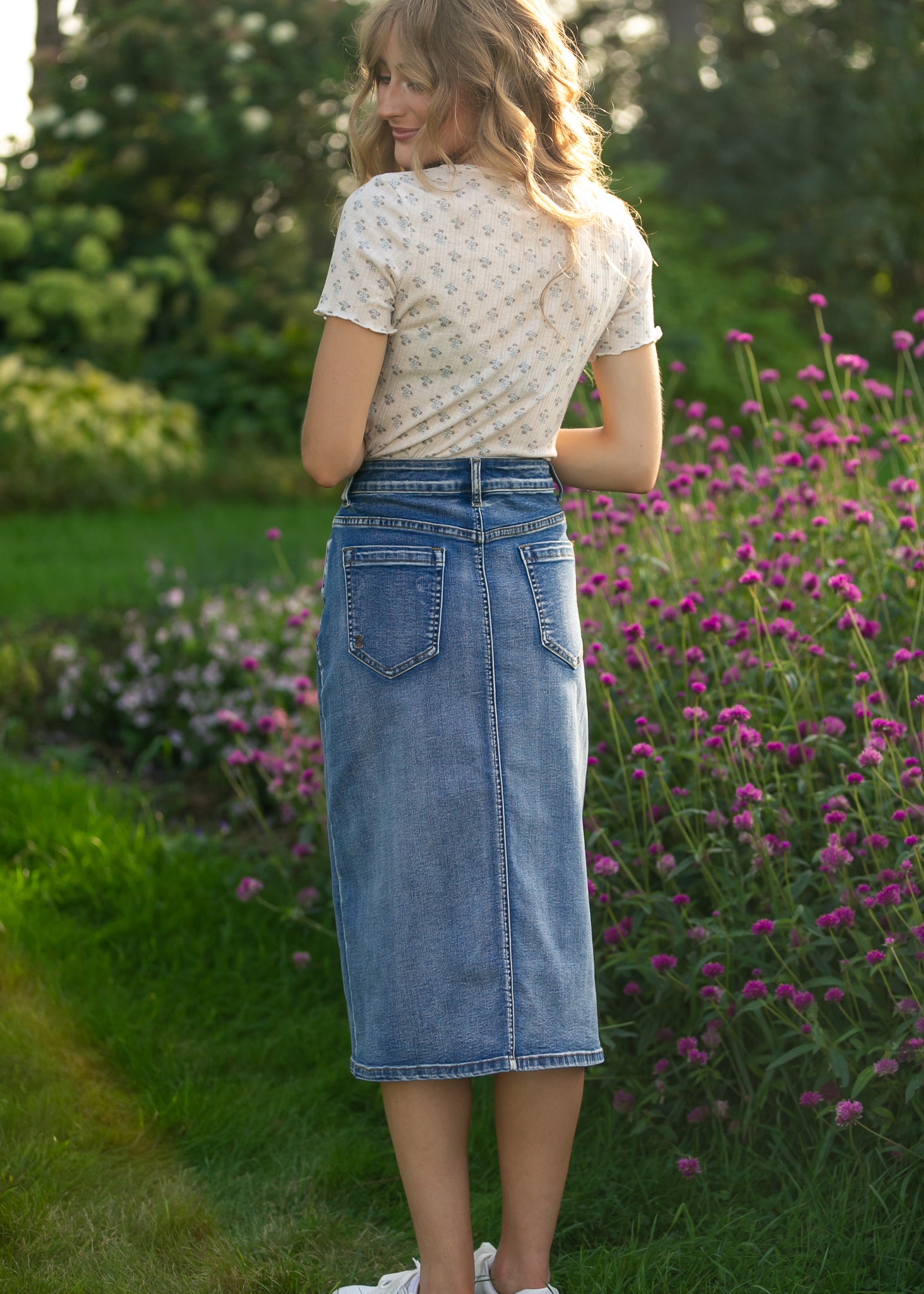 Frankie Medium Wash Denim Midi Skirt