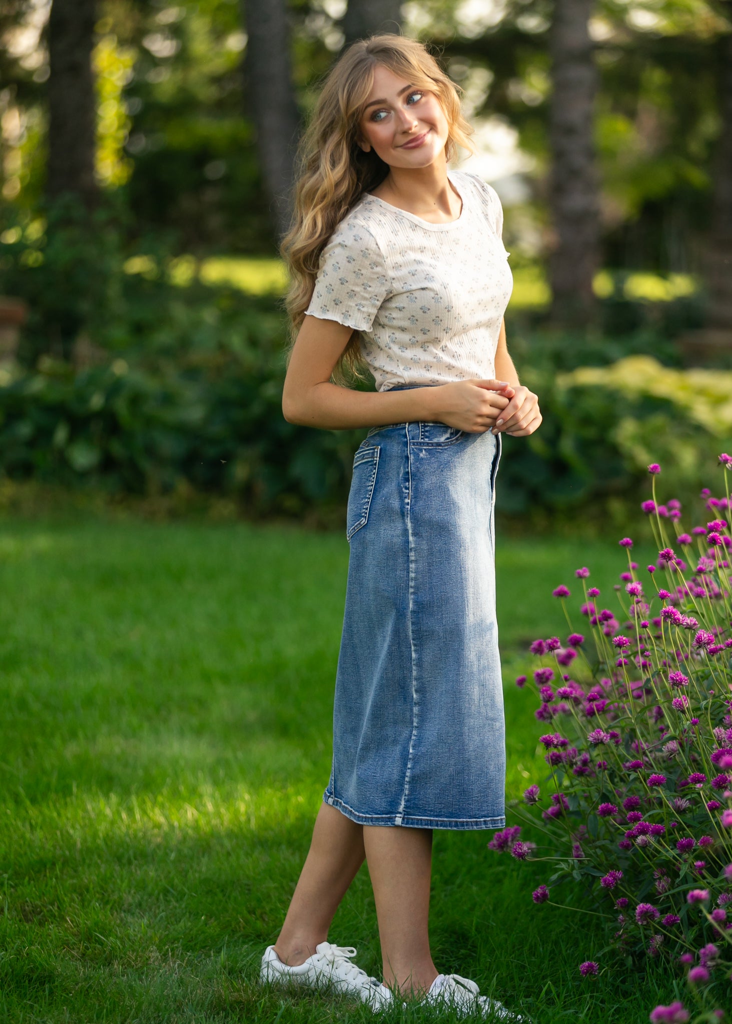 Frankie Medium Wash Denim Midi Skirt