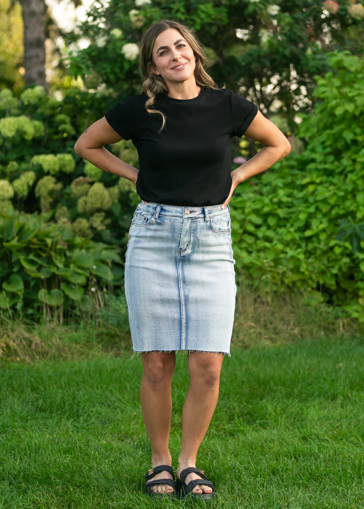 Frankie Light Wash Raw Hem Midi Skirt