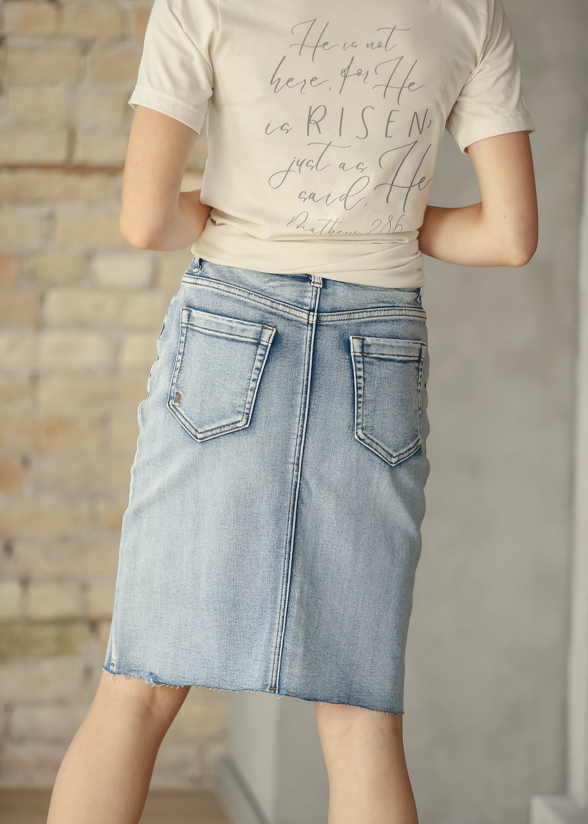 Frankie Light Wash Raw Hem Midi Skirt