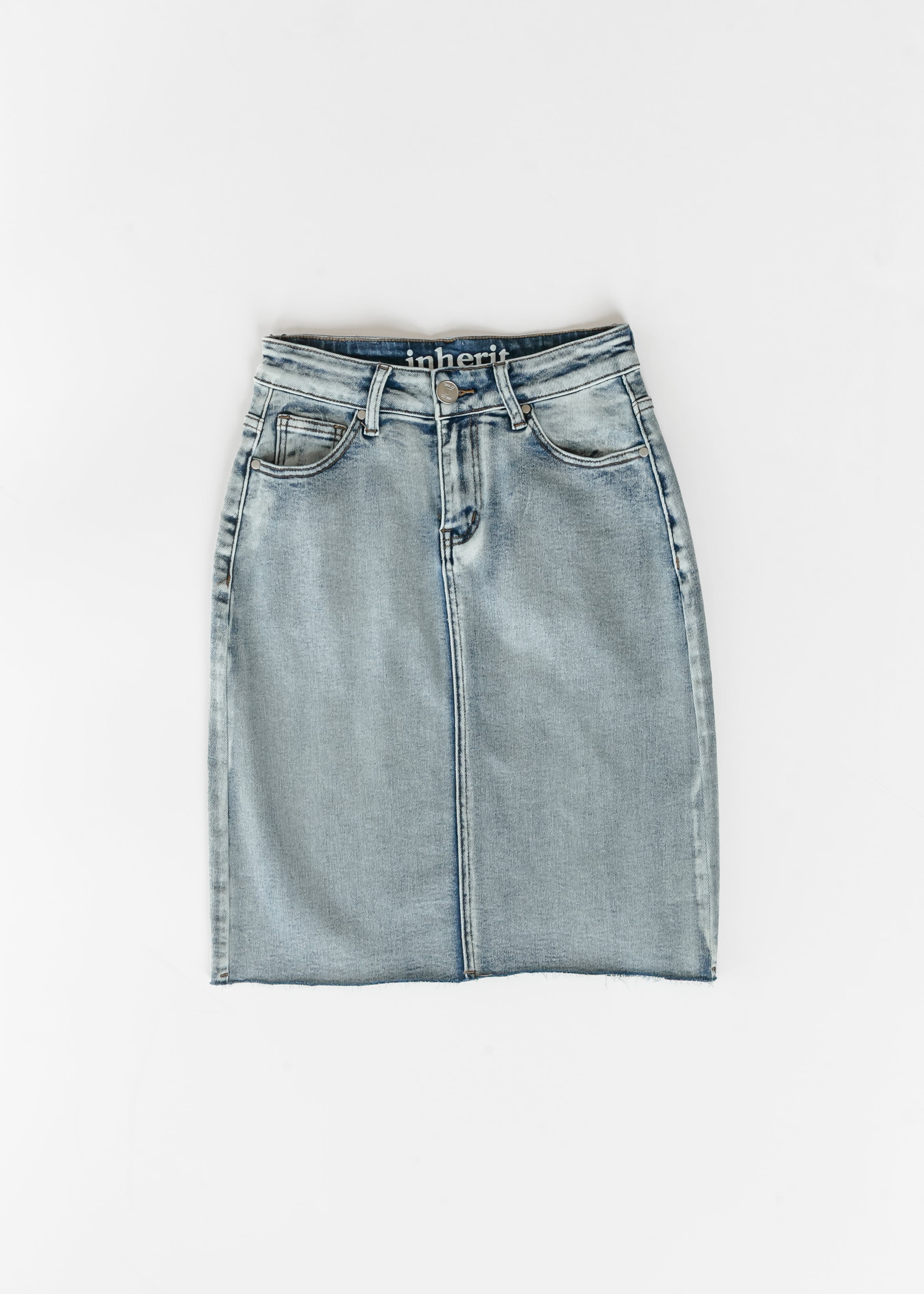Frankie Light Wash Raw Hem Midi Skirt