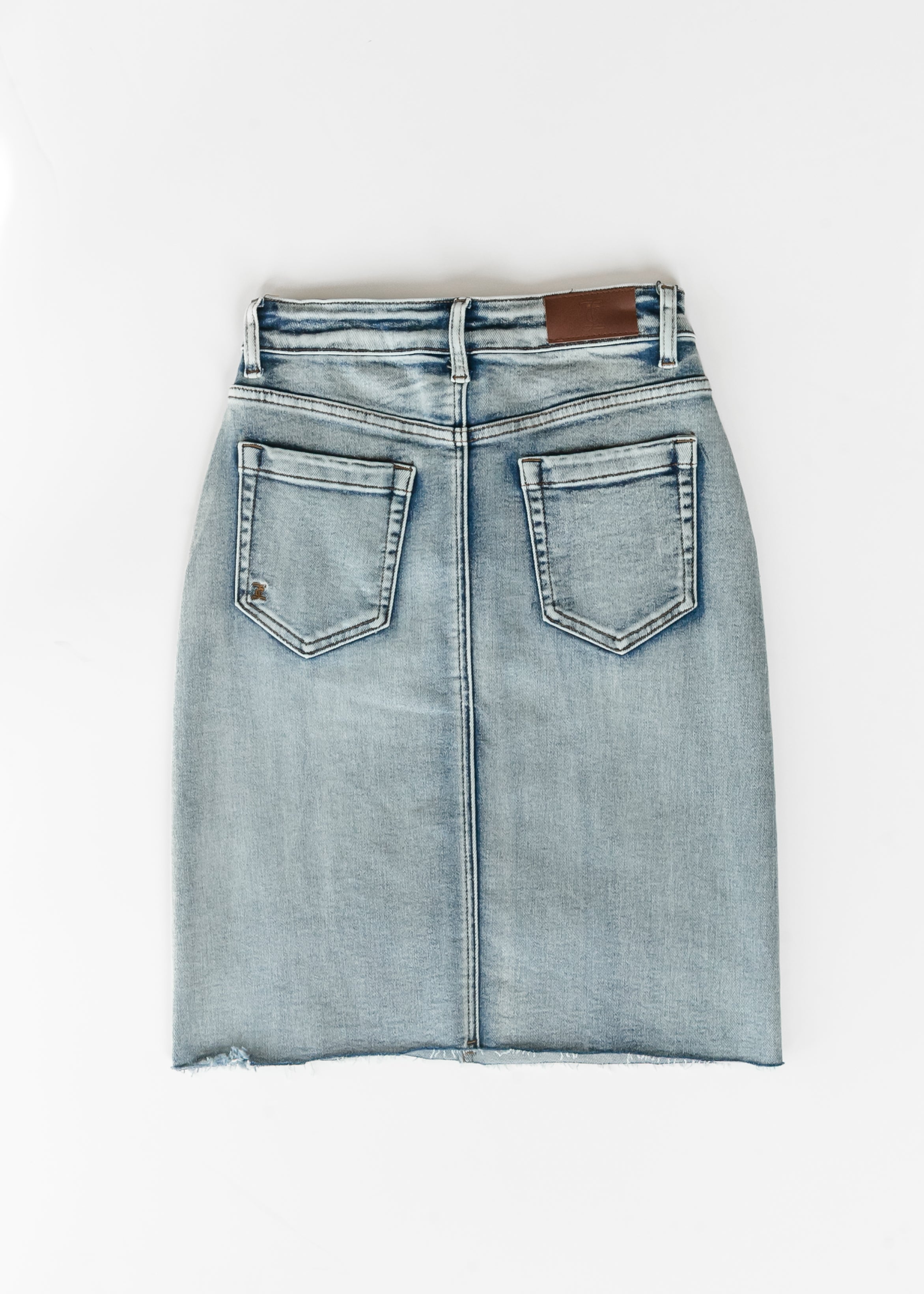 Frankie Light Wash Raw Hem Midi Skirt