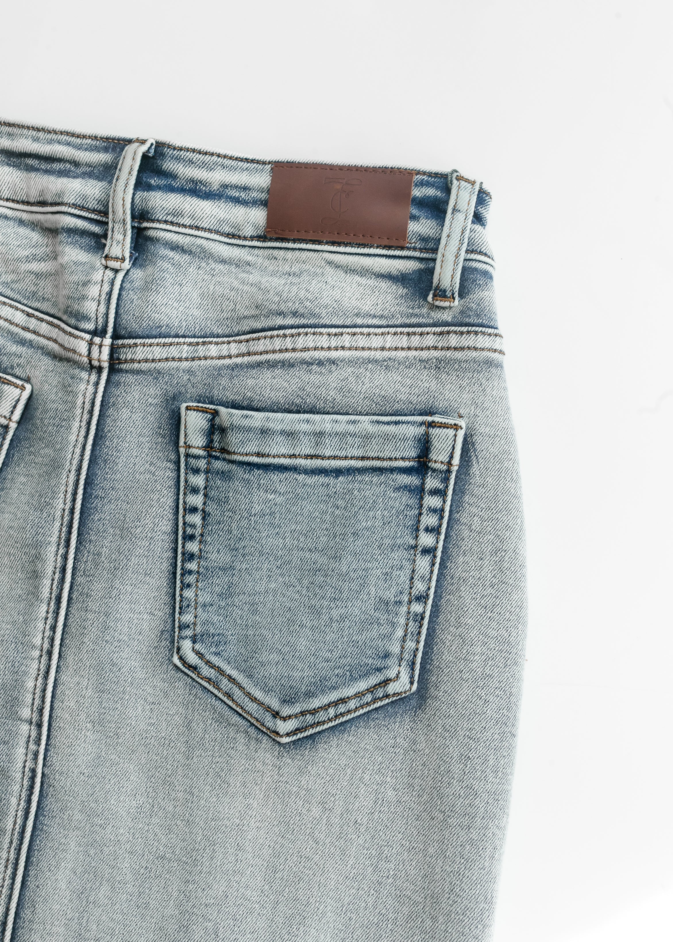 Frankie Light Wash Raw Hem Midi Skirt