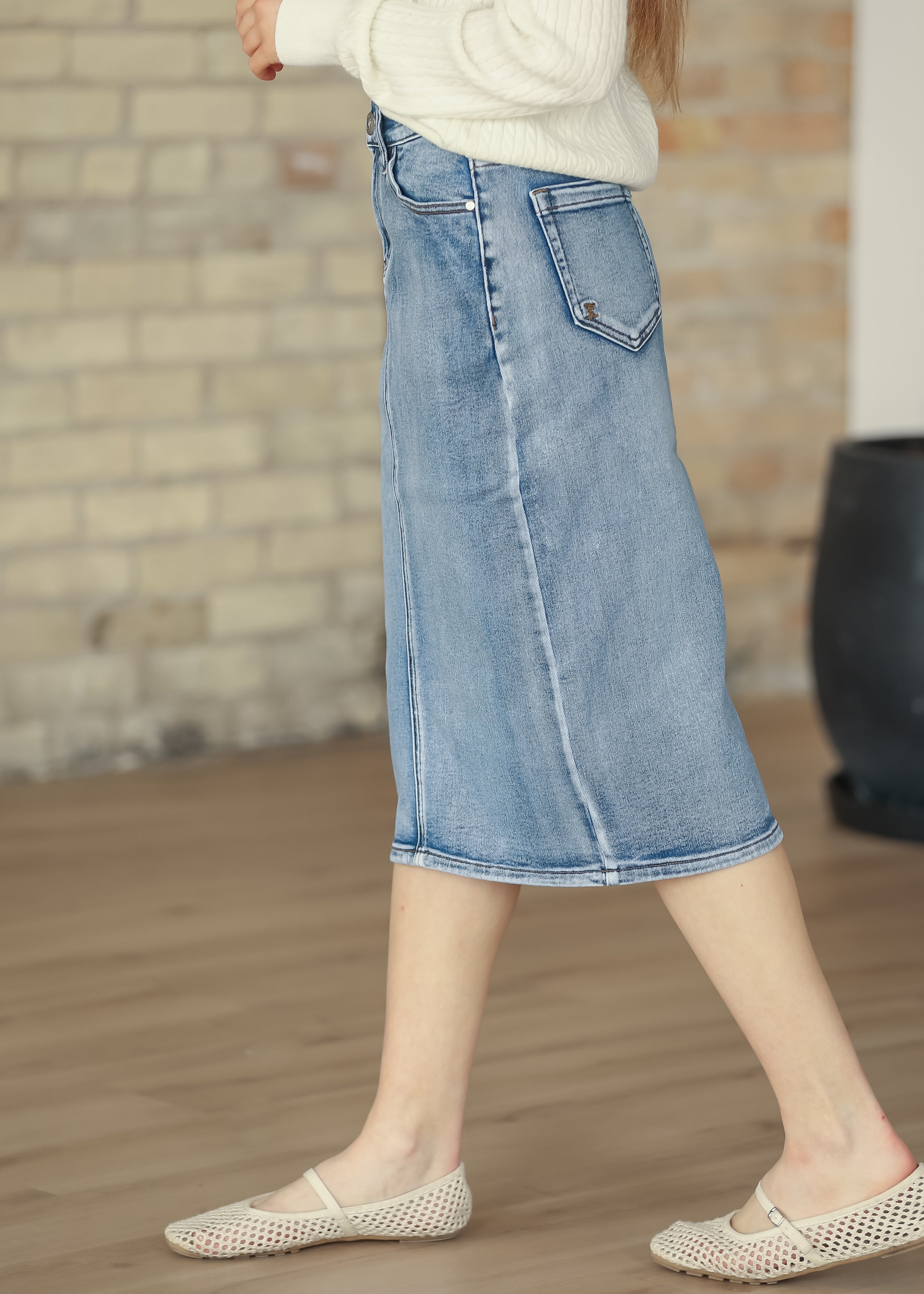 Frankie Medium Wash Denim Midi Skirt