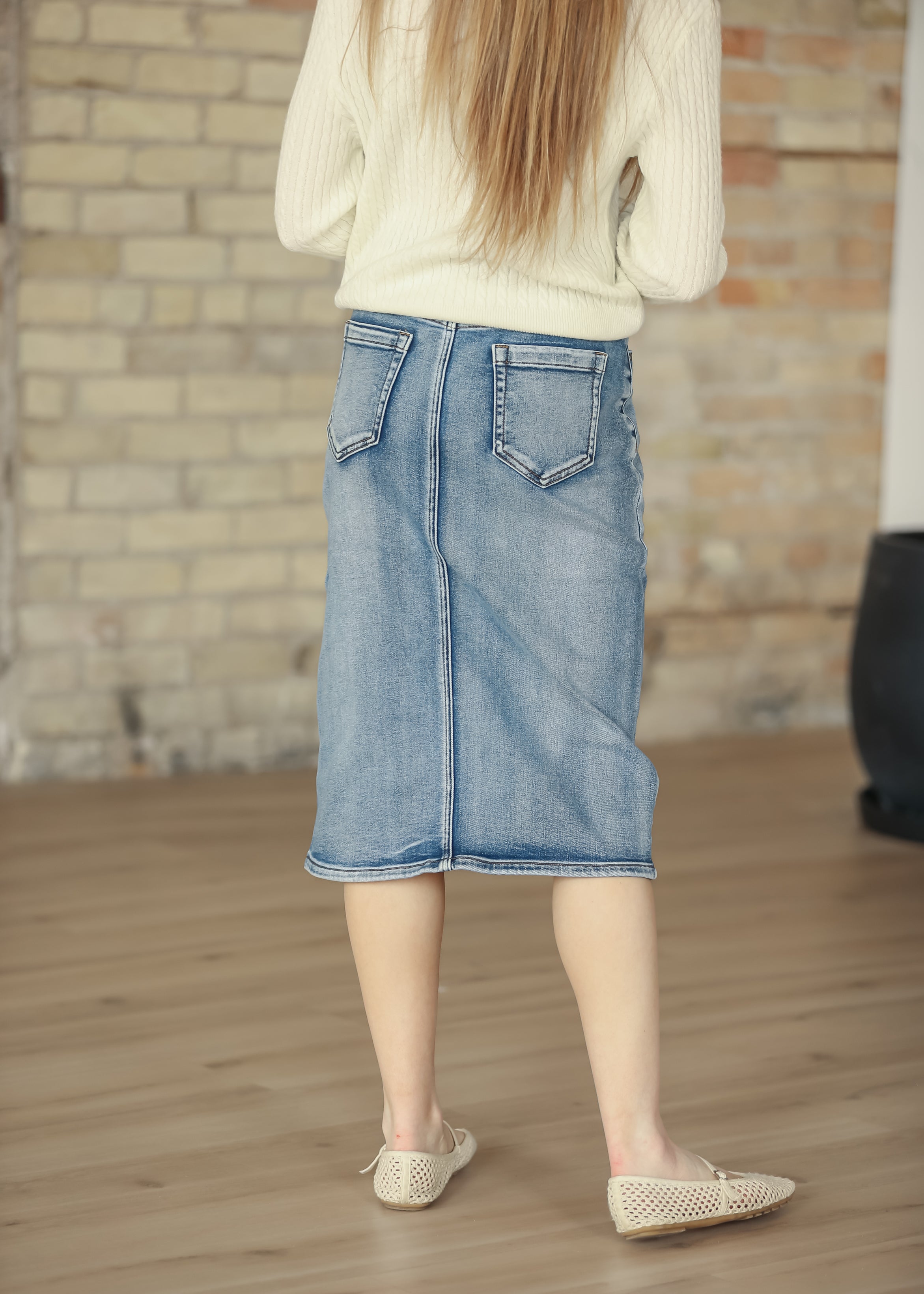 Frankie Medium Wash Denim Midi Skirt