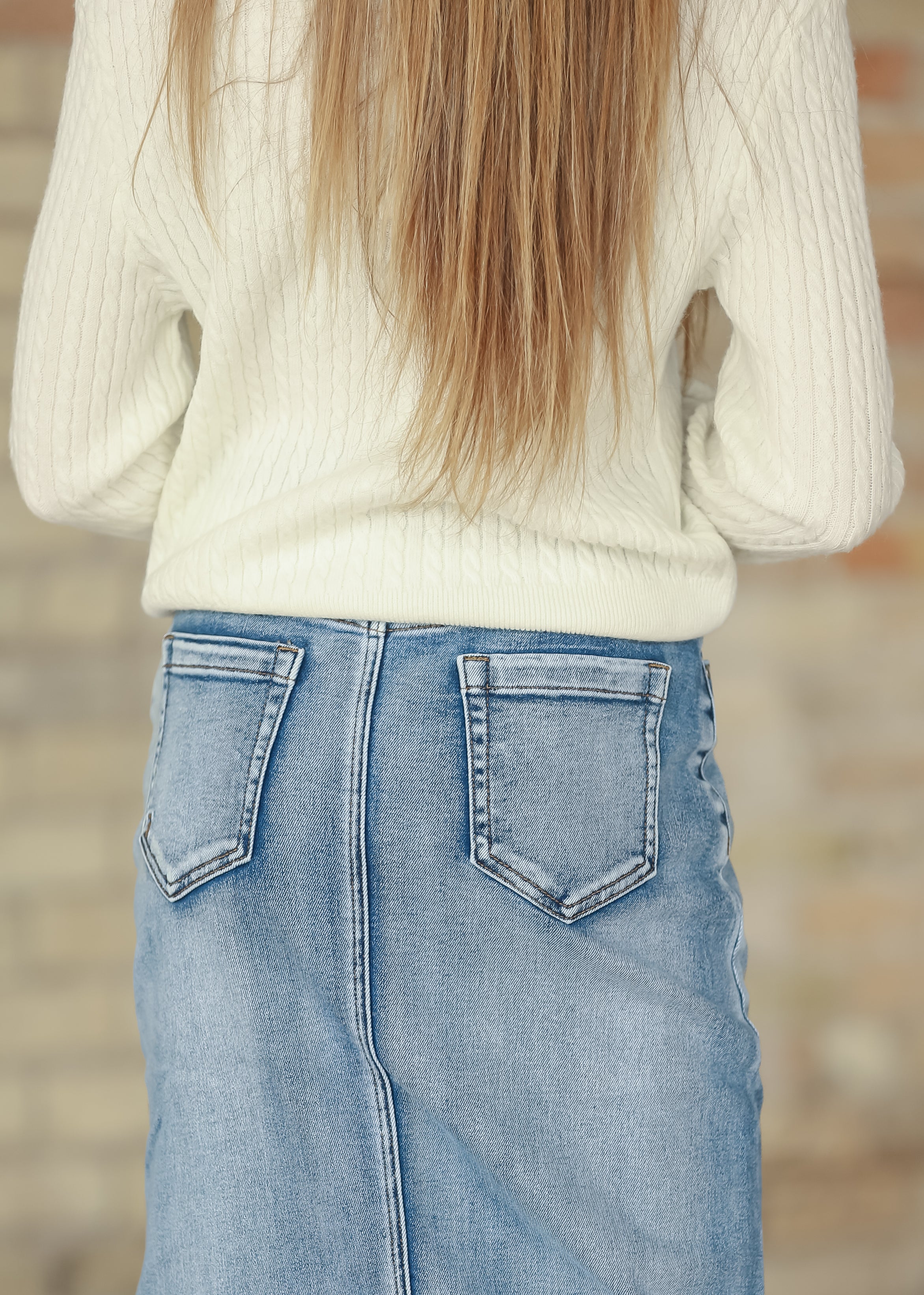 Frankie Medium Wash Denim Midi Skirt