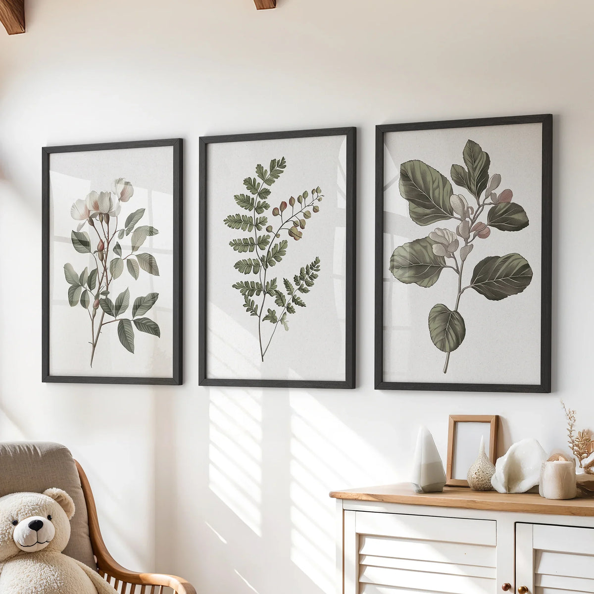 Three Minimalist Lithographic Plants Botanical Art Prints