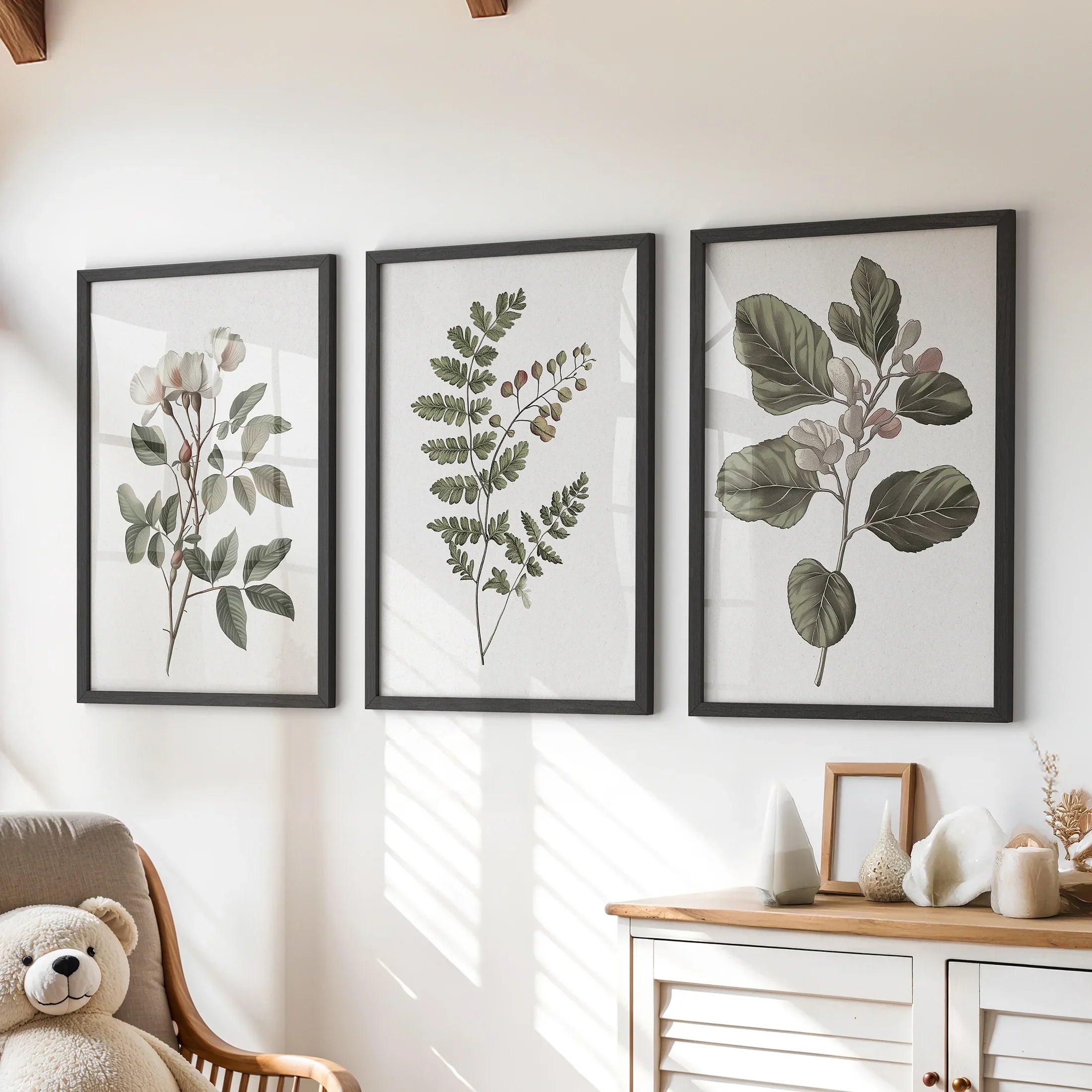 Three Minimalist Lithographic Plants Botanical Art Prints