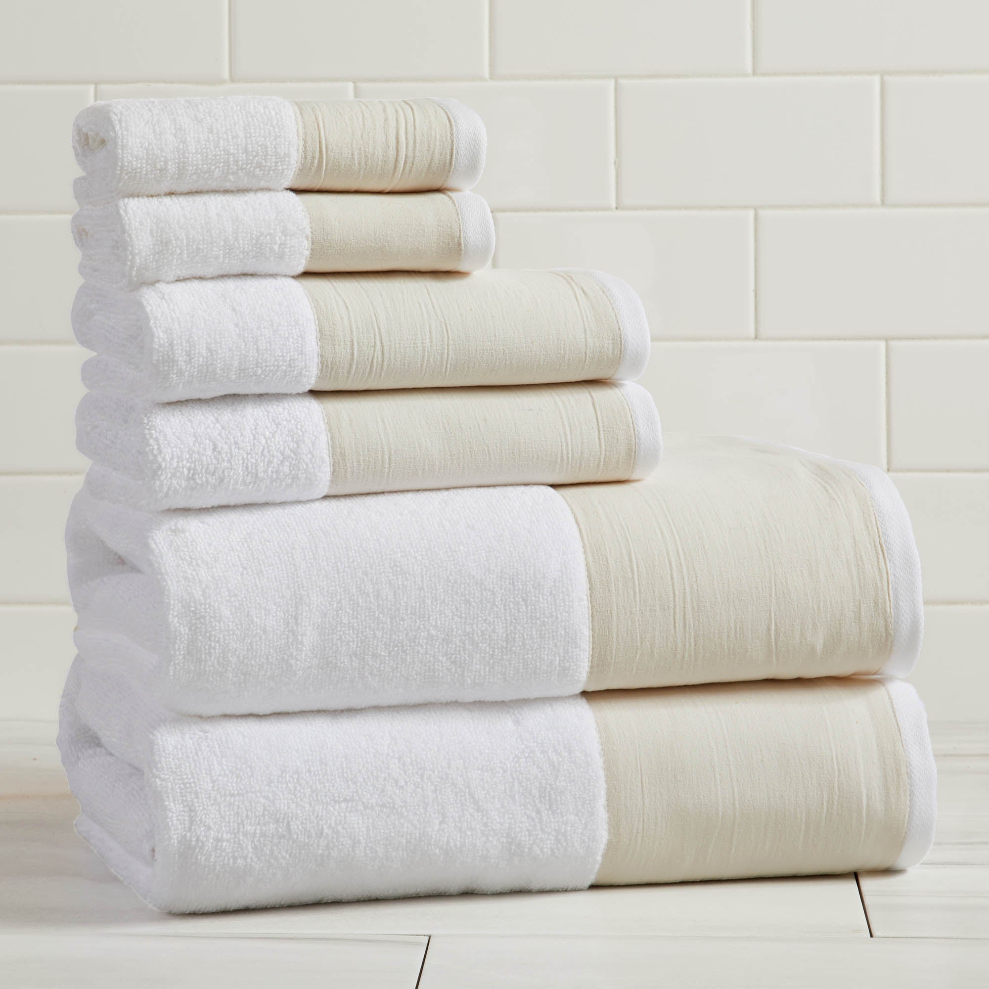 Cotton Linen-like Border 6-piece Towel Set - Priya Collection