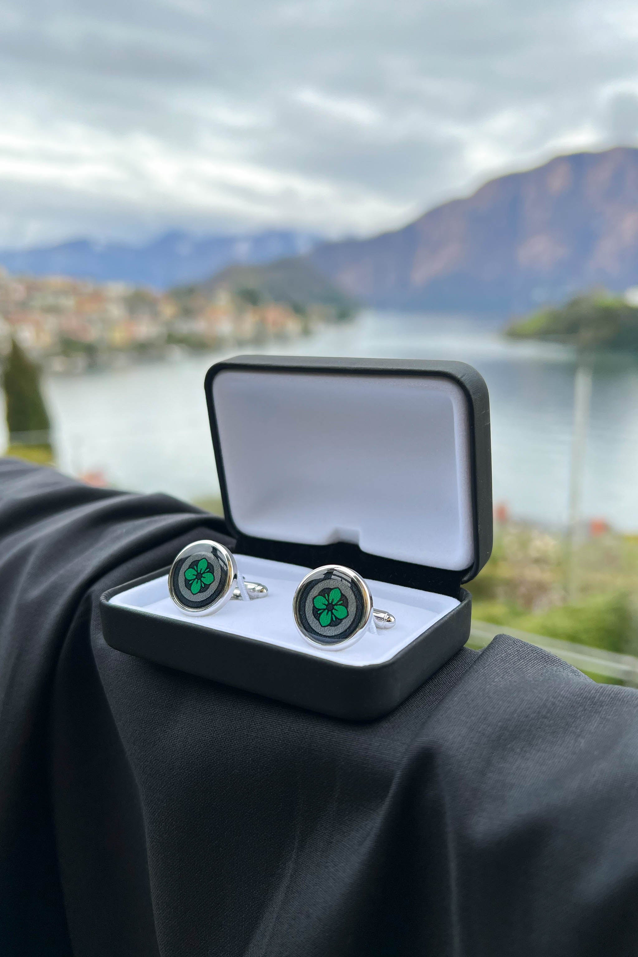 Meadow Green Floral Print Handmade Italian Cufflinks With Clear Resin
