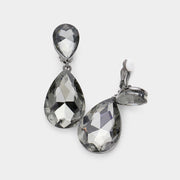Glass Crystal Double Teardrop Clip On Evening Earrings