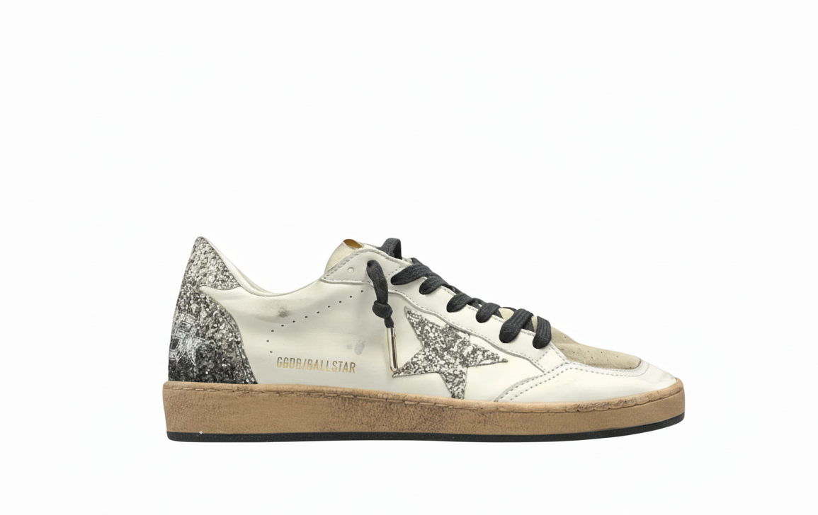 Golden Goose Ball Star Women Sneakers White Silver Glitter