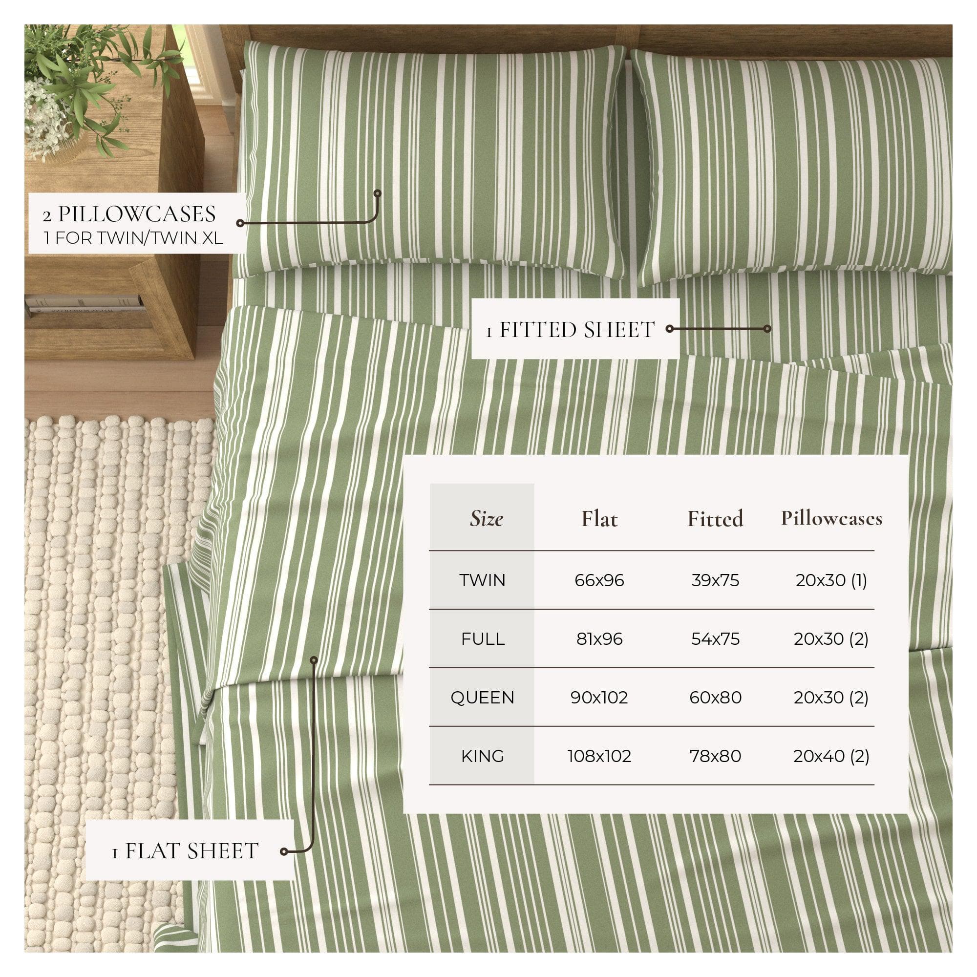 4-piece Striped Microfiber Sheet Set - Elouise Collection