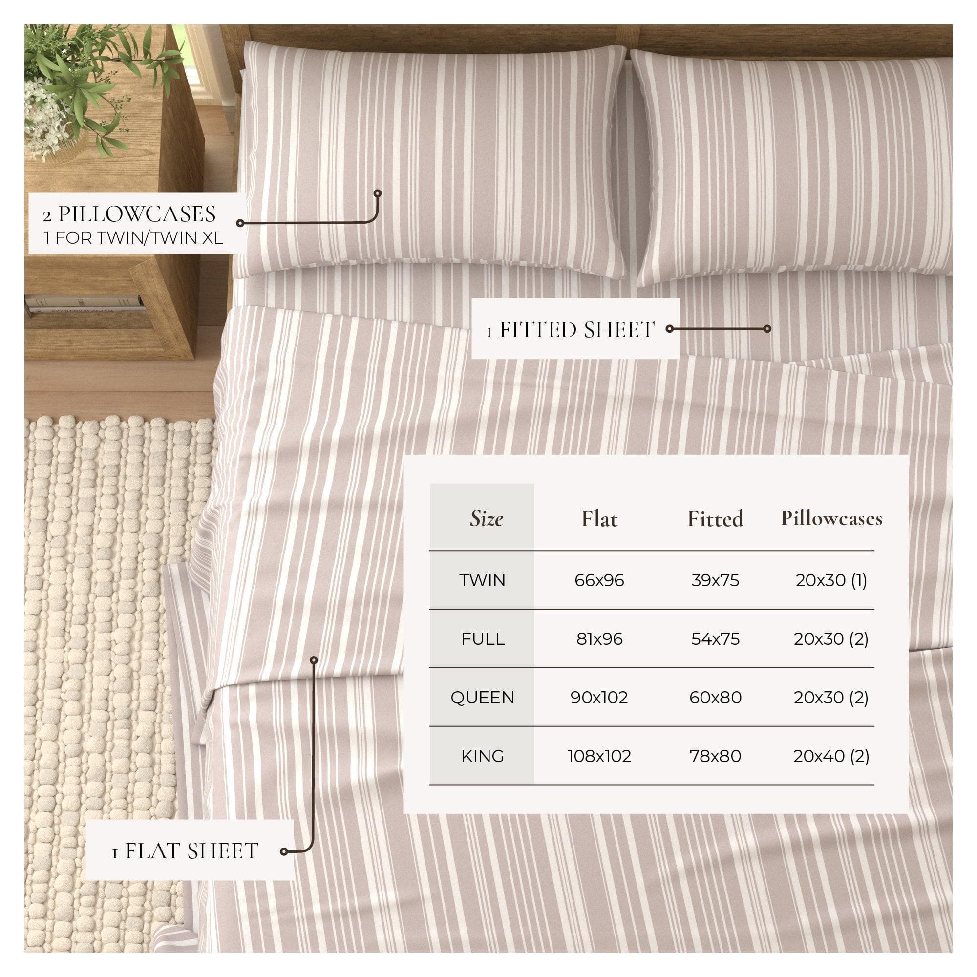 4-piece Striped Microfiber Sheet Set - Elouise Collection