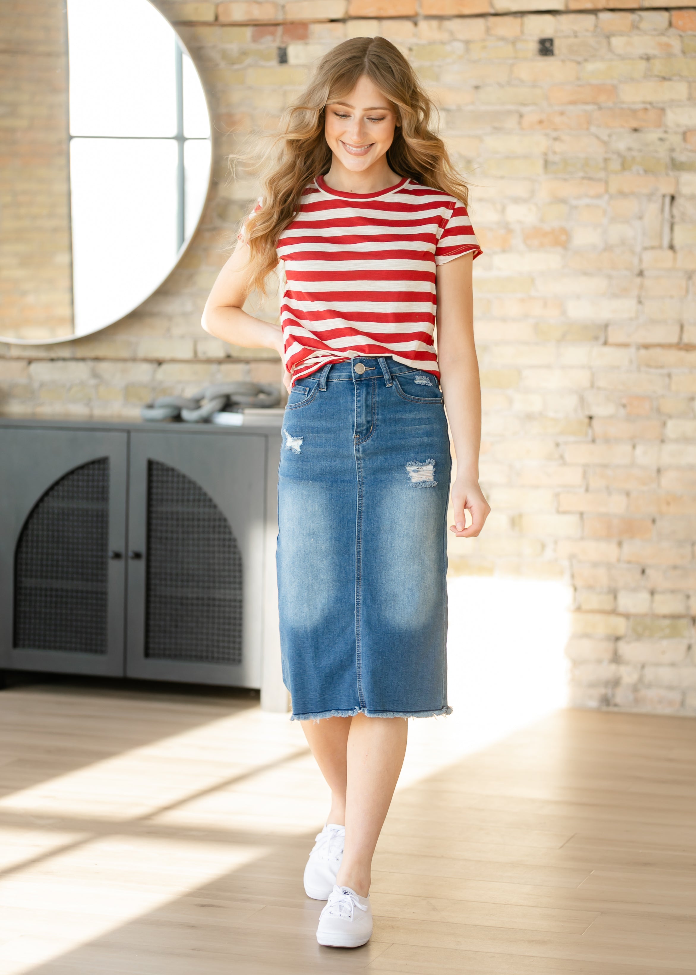Hadley High Rise Denim Midi Skirt - Final Sale