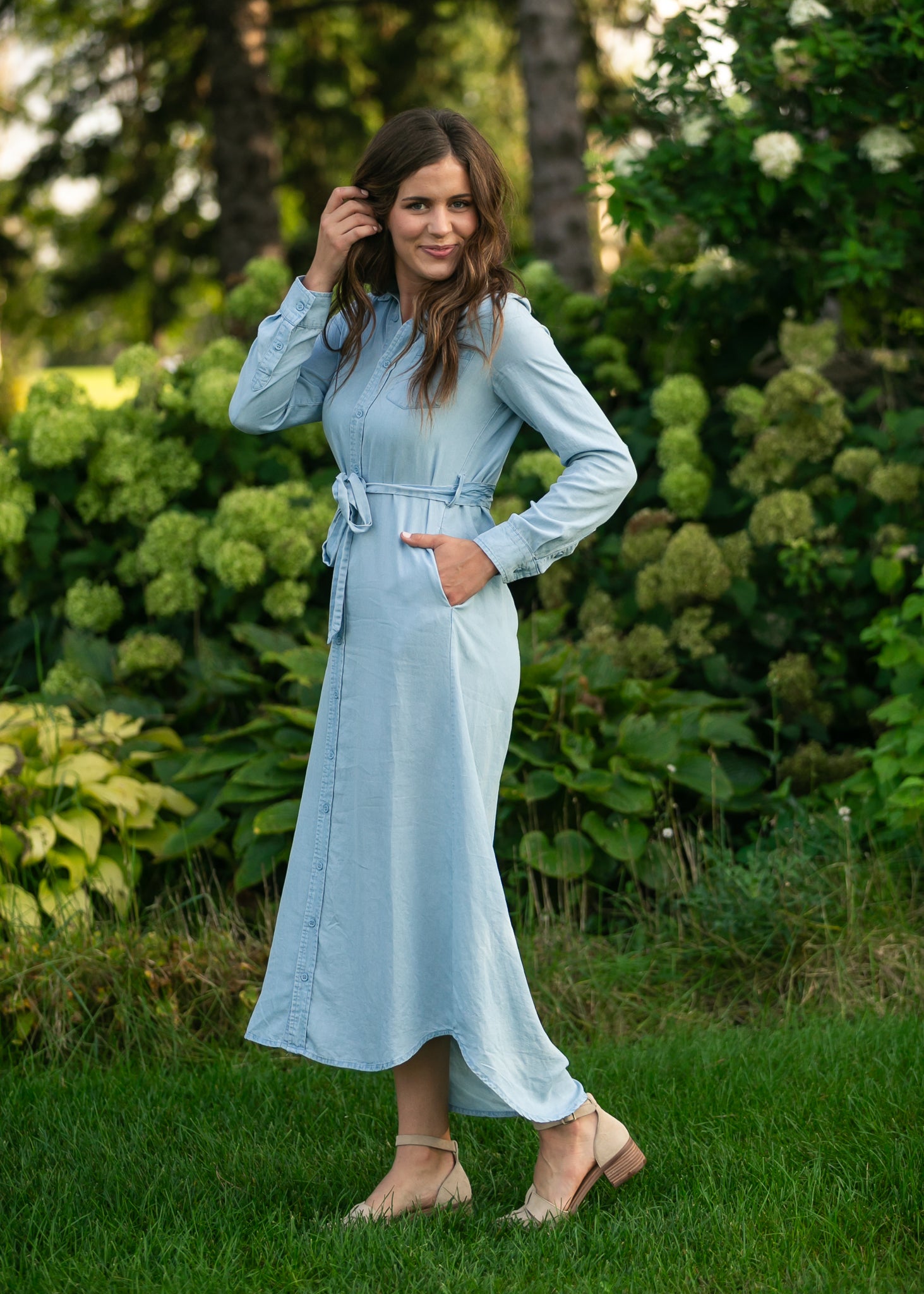 Hazel Chambray Long Sleeve Dress