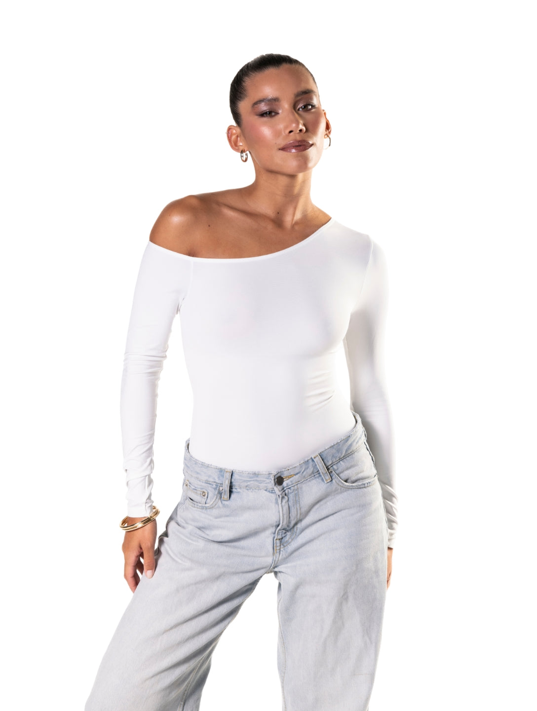 One Shoulder Long Sleeve Thong Bodysuit | Includes Plus Size