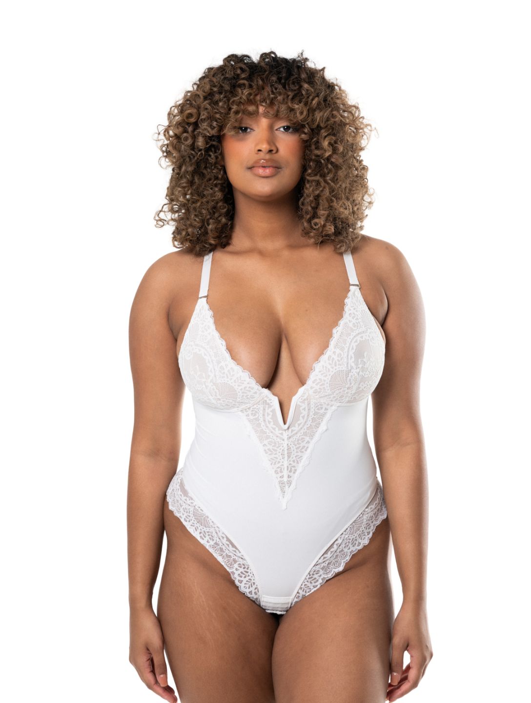 V-Neck Half Laced Bodysuit | Includes Plus Size