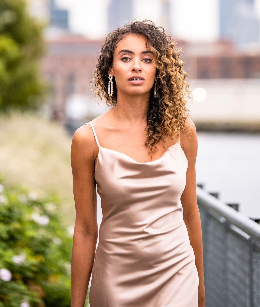 Aspen Midi Dress - Champagne Satin Slip Dress