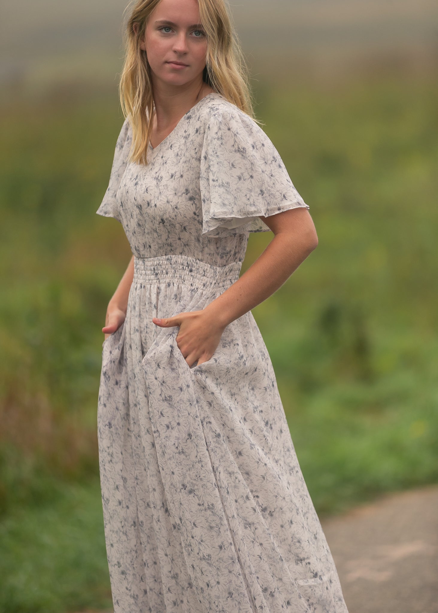 Isabella Blue Floral V Neck Maxi Dress