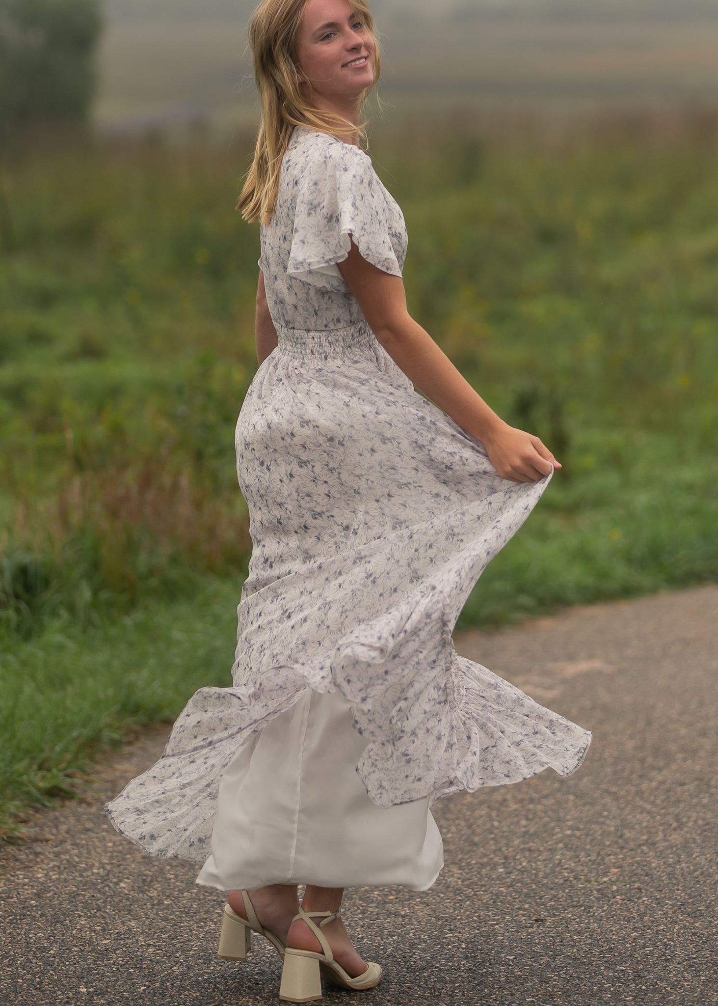 Isabella Blue Floral V Neck Maxi Dress