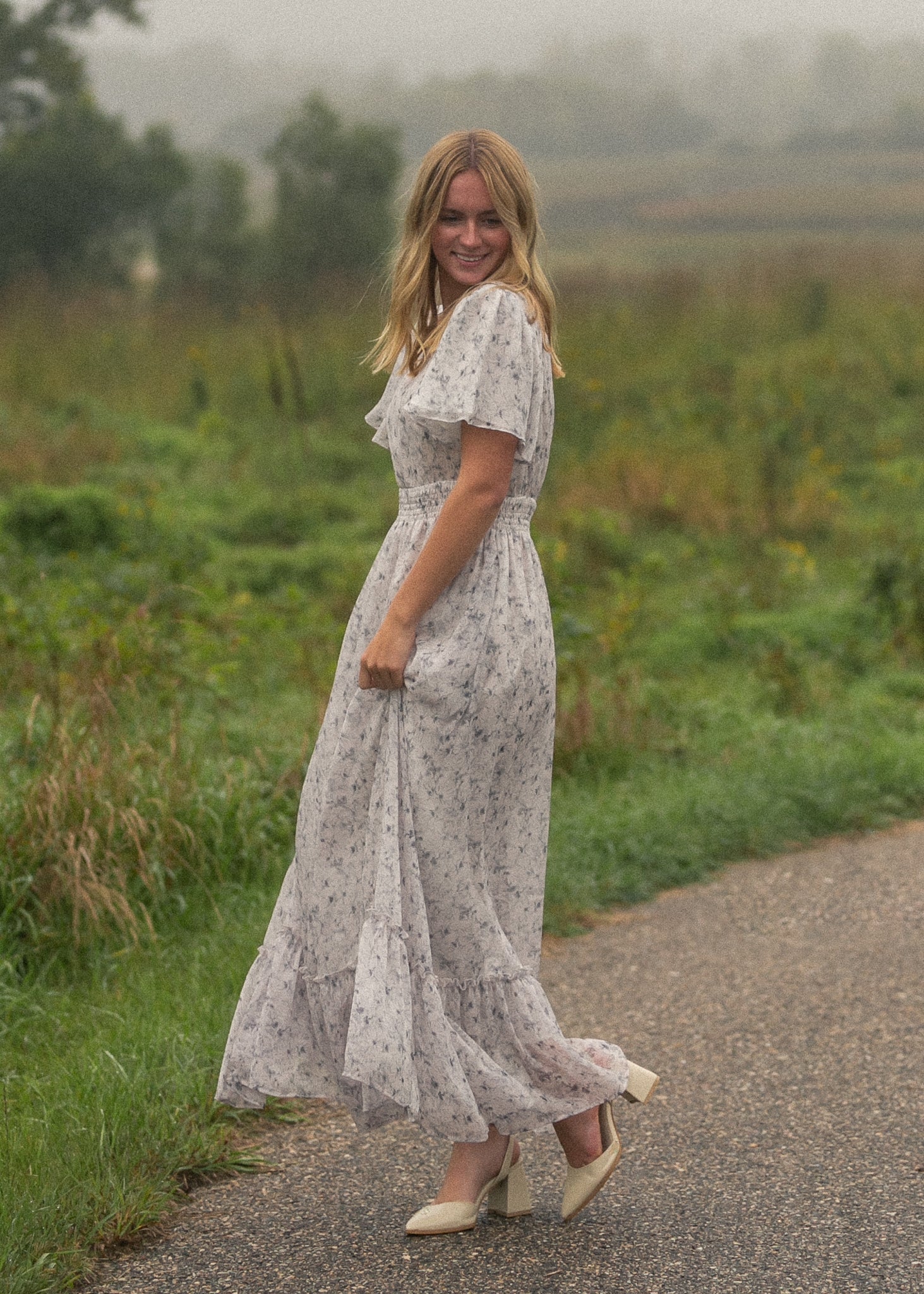 Isabella Blue Floral V Neck Maxi Dress