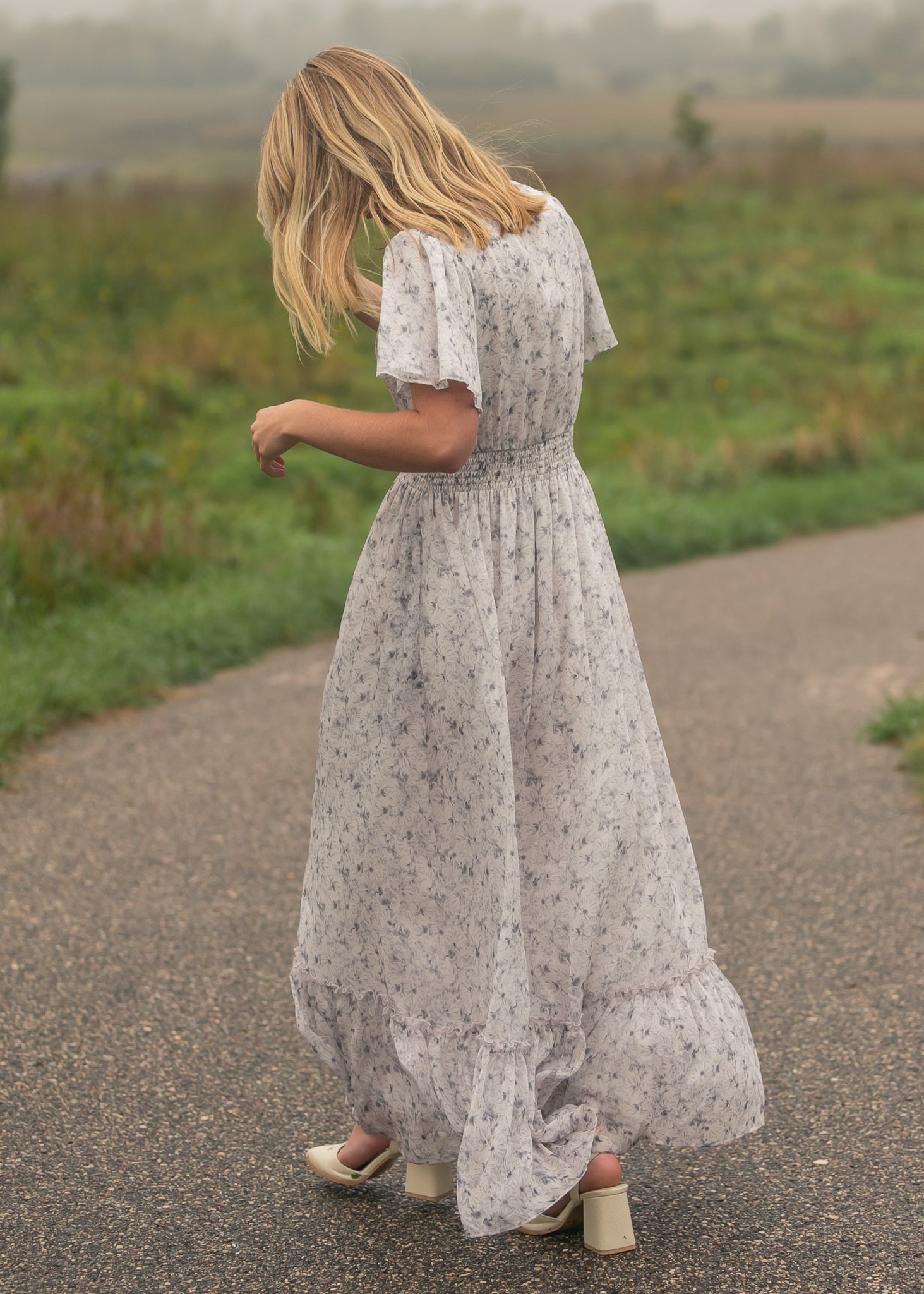 Isabella Blue Floral V Neck Maxi Dress