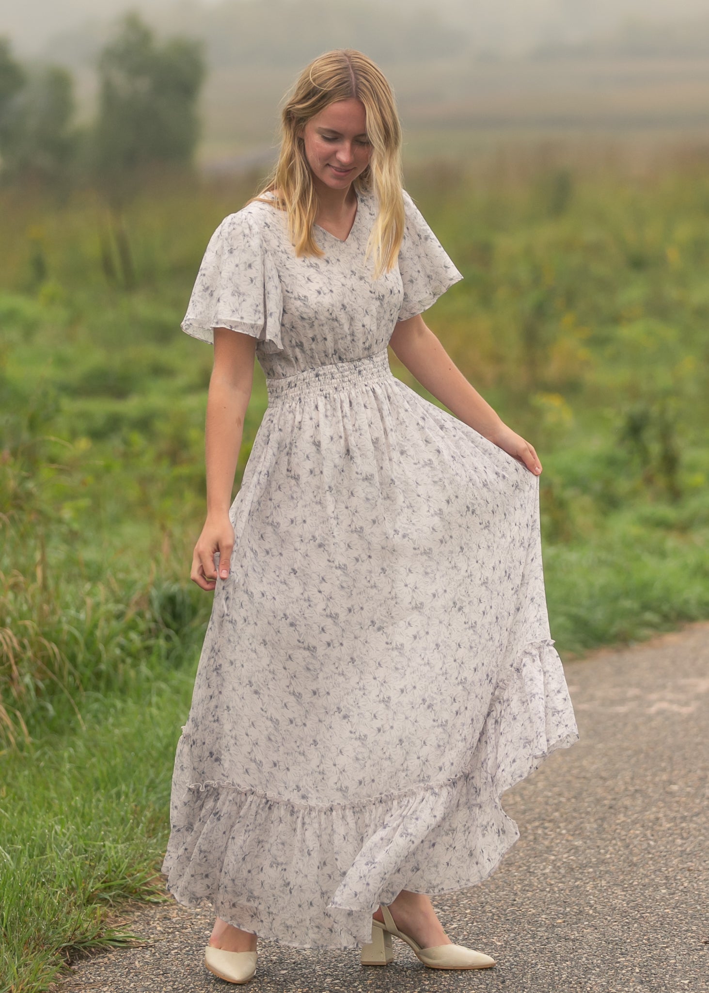 Isabella Blue Floral V Neck Maxi Dress