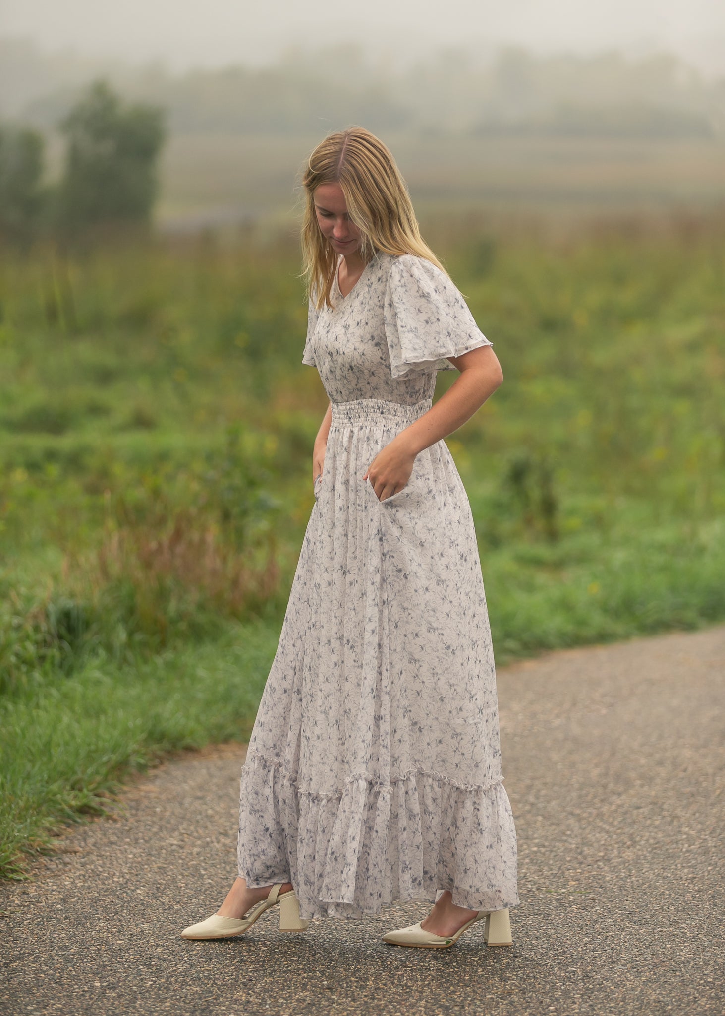 Isabella Blue Floral V Neck Maxi Dress