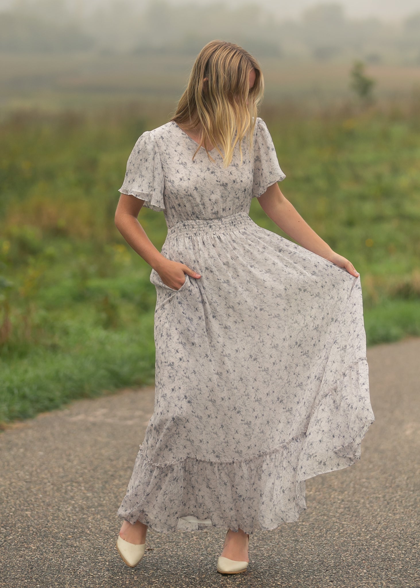 Isabella Blue Floral V Neck Maxi Dress