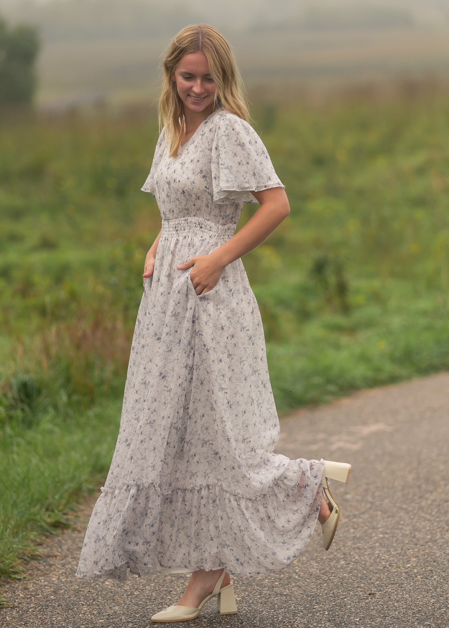 Isabella Blue Floral V Neck Maxi Dress