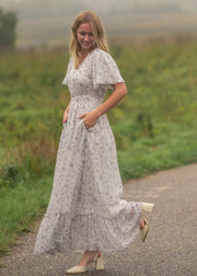 Isabella Blue Floral V Neck Maxi Dress