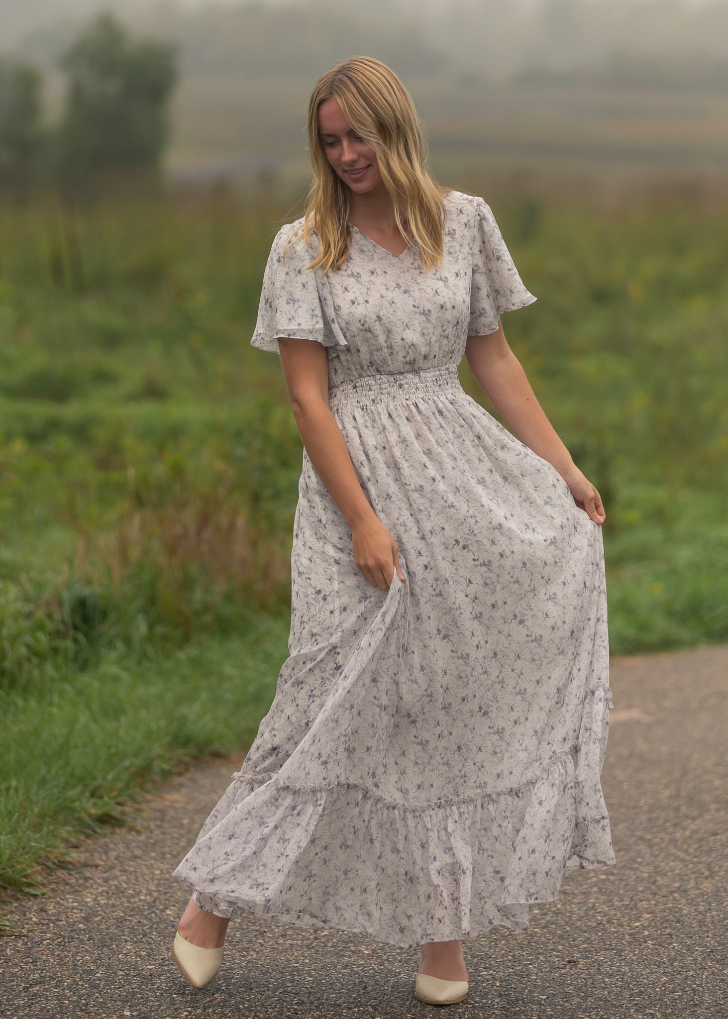 Isabella Blue Floral V Neck Maxi Dress