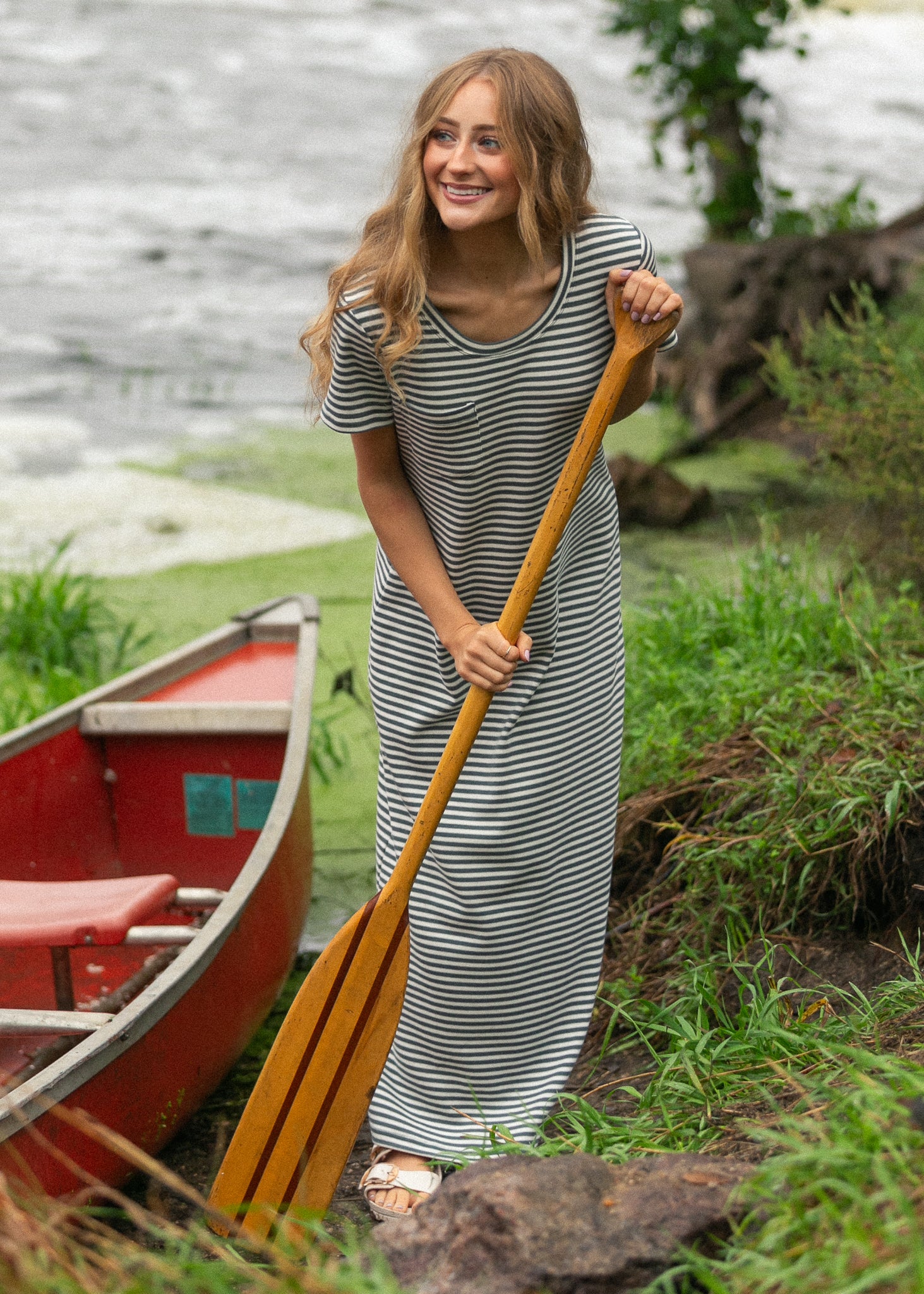 Jane Teal Stripe T-shirt Maxi Dress