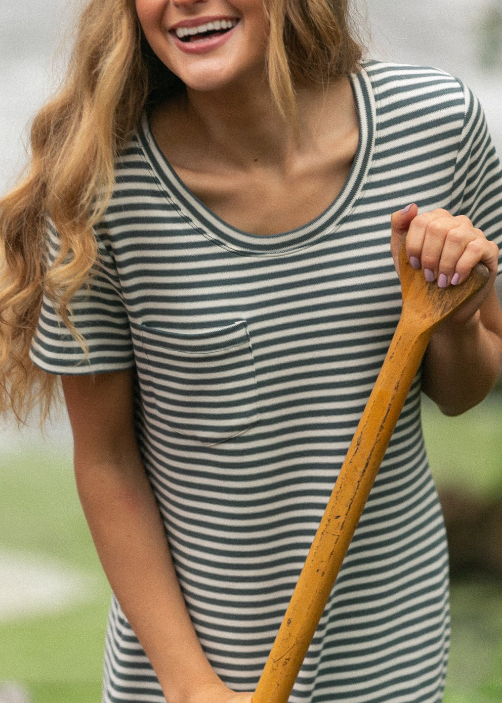 Jane Teal Stripe T-shirt Maxi Dress