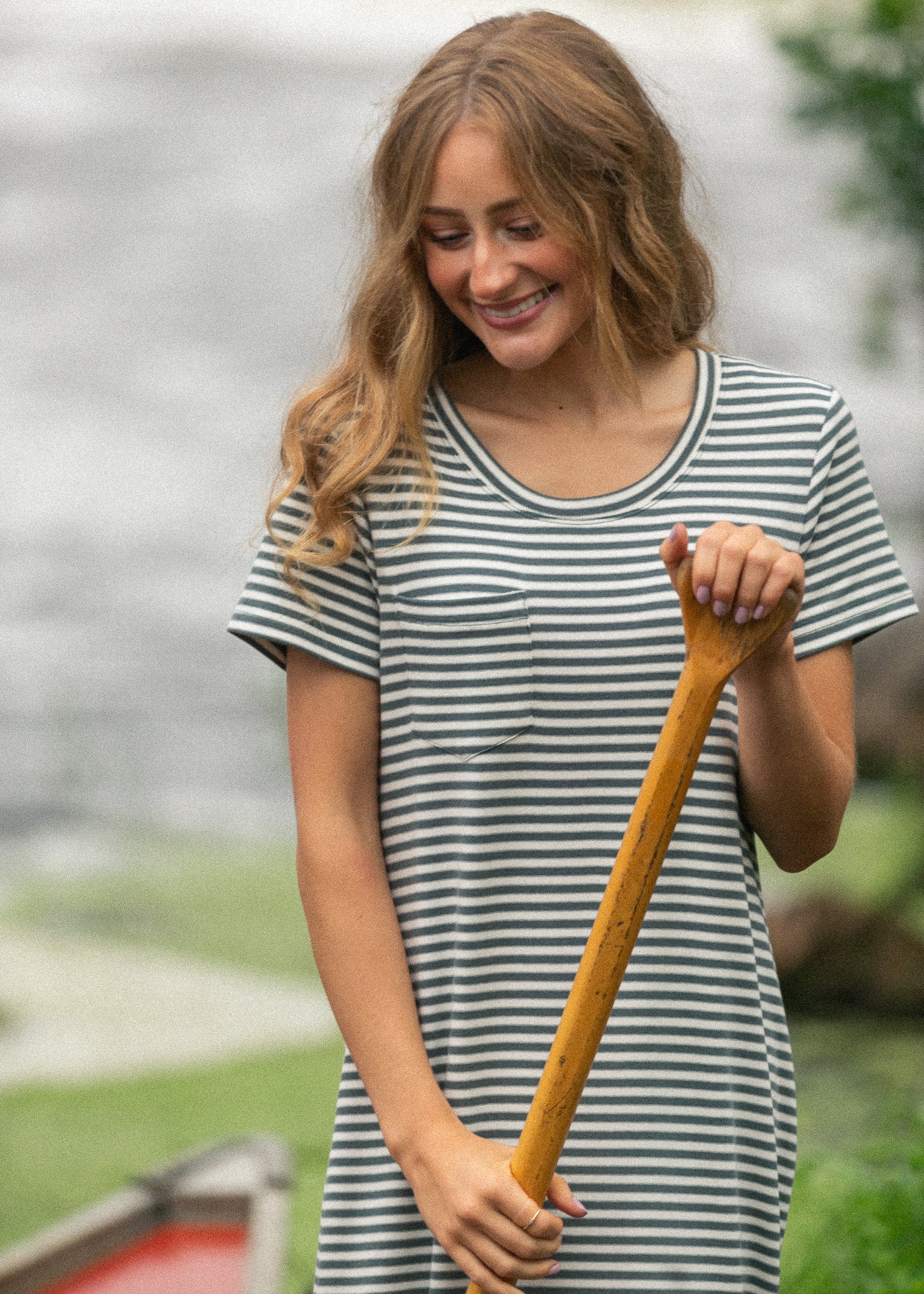 Jane Teal Stripe T-shirt Maxi Dress